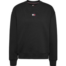 Tommy Jeans Bisiklet Yaka Düz Siyah Kadın Sweatshırt Tjw Bxy Badge Crew Ext