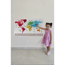 Kt Grup Türkçe Ülke Bayraklı Eğitici Başkent Detaylı Atlası Dünya Haritası Duvar Sticker