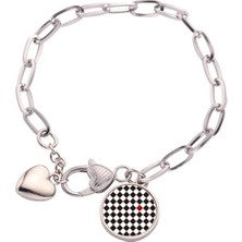 DIY Thinker  Rhombus Line Art Grain Illustration Pattern Heart Chain Bracelet Jewelry Charm Fashion (Yurt Dışından)