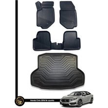 Gold Honda Civic  3D Havuzlu Paspas Sedan 2016-2020 + Bagaj Havuzu Araca Özel Dolcex Kauçuk Set