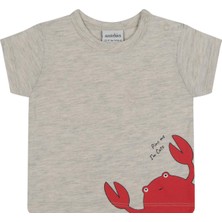 Antebies Organik Gri Melanj Yengeç Baskılı Kısa Kollu Erkek Bebek Tshirt