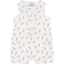 Antebies Organik Beyaz Havuç Desenli Çıtçıtlı Kolsuz Şortlu Kız Bebek Tulum