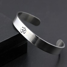 Qiuhong Shop 58-60MM Moda Paslanmaz Çelik Om Yoga Manşet Bileklik Hindu Budist Hinduizm Hindistan Açık Bilezik Erkek Kadın Punk (Yurt Dışından)