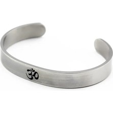 Qiuhong Shop 58-60MM Moda Paslanmaz Çelik Om Yoga Manşet Bileklik Hindu Budist Hinduizm Hindistan Açık Bilezik Erkek Kadın Punk (Yurt Dışından)