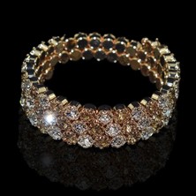 Qiuhong Shop 3 Sıra Sarı Beyaz Moda Lüks Kadınlar Çok Katmanlar Kristal Rhinestone Bilezik Bilezik Ayarlanabilir Düğün Pulseras Takı Kız Hediyeler (Yurt Dışından)