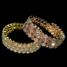 Qiuhong Shop 3 Sıra Sarı Beyaz Moda Lüks Kadınlar Çok Katmanlar Kristal Rhinestone Bilezik Bilezik Ayarlanabilir Düğün Pulseras Takı Kız Hediyeler (Yurt Dışından)