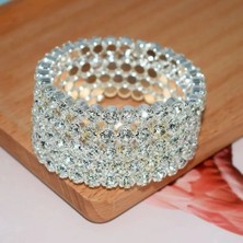 Qiuhong Shop 3 Sıra Sarı Beyaz Moda Lüks Kadınlar Çok Katmanlar Kristal Rhinestone Bilezik Bilezik Ayarlanabilir Düğün Pulseras Takı Kız Hediyeler (Yurt Dışından)