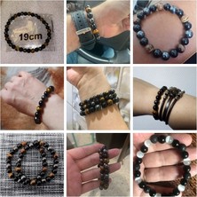 Qiuhong Shop 19CM Tarzı 8mm Kaplan Gözü Doğal Siyah Obsidyen Hematit Kaplan Gözü Boncuk Bilezik Erkekler Manyetik Sağlık Koruma Kadınlar Için Takı Pulsera Hombre (Yurt Dışından)