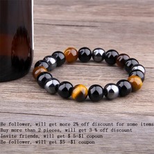 Qiuhong Shop 19CM Tarzı 8mm Kaplan Gözü Doğal Siyah Obsidyen Hematit Kaplan Gözü Boncuk Bilezik Erkekler Manyetik Sağlık Koruma Kadınlar Için Takı Pulsera Hombre (Yurt Dışından)