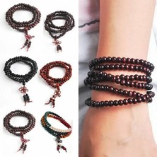 Qiuhong Shop No.3 Boyutu 9 Stilleri 6mm Doğal Sandal Ağacı Budist Buda Ahşap Namaz Boncuklu Düğüm Siyah Abanoz Unisex Erkekler Kadınlar Için Bilezik ve Bilezikler (Yurt Dışından)