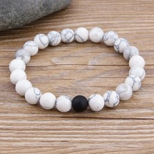 Qiuhong Shop Siyah Beyaz Özel Kadın Erkek Mermer Boncuk Kaplan Gözü Boncuk Mavi Boncuk Lava Doğal Taş Boncuk Bilezik Geniş 8mm Taş El Yapımı Boho Takı (Yurt Dışından)