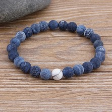 Qiuhong Shop Siyah Beyaz Özel Kadın Erkek Mermer Boncuk Kaplan Gözü Boncuk Mavi Boncuk Lava Doğal Taş Boncuk Bilezik Geniş 8mm Taş El Yapımı Boho Takı (Yurt Dışından)