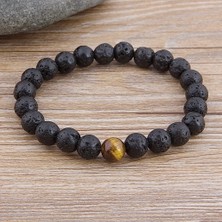 Qiuhong Shop Siyah Beyaz Özel Kadın Erkek Mermer Boncuk Kaplan Gözü Boncuk Mavi Boncuk Lava Doğal Taş Boncuk Bilezik Geniş 8mm Taş El Yapımı Boho Takı (Yurt Dışından)