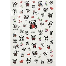Lovely Panda Kalpler Desenli Kendinden Yapışkanlı Nail Art Süsü-Tırnak Sticker