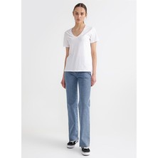 Fabrika Teyo Beyaz V Yaka Kadın T-Shirt