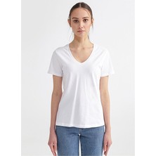 Fabrika Teyo Beyaz V Yaka Kadın T-Shirt