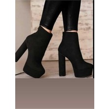 Tarz Topuklar Kadın Pedro Siyah Süet Yüksek Topuklu Bot