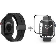 Forzacase Apple Watch 8 45 mm Için Manyetik Tokalı Silikon Kordon Kayış + Ekran Koruma Filmi - FC272
