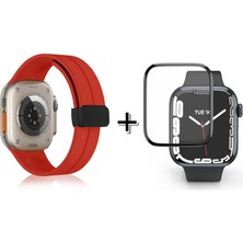 Forzacase Apple Watch 9 45 mm Için Manyetik Tokalı Silikon Kordon Kayış + Ekran Koruma Filmi - FC272