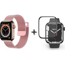 Forzacase Apple Watch 8 45MM Için Metal Mıknatıslı Kordon Kayış + Ekran Koruma Filmi - FC157