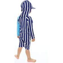 Lolli Boom Kids Yeni Sezon Renk Bloklu Güneş Koruma Şapka Dahil Uzun Kol Sırt Fermuarlı Hassas Ten Mayo