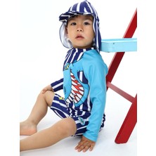 Lolli Boom Kids Yeni Sezon Renk Bloklu Güneş Koruma Şapka Dahil Uzun Kol Sırt Fermuarlı Hassas Ten Mayo