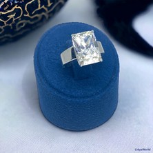 Lidya World Sky Diamond 1.5 Ct Dikdörtgen Büyük Taş Gümüş Kadın Yüzük