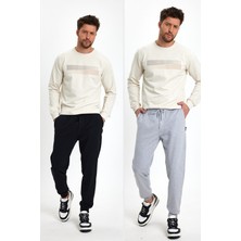 Comeor Erkek Siyah-Gri Arka Cep Etiket Detaylı Paça Lastikli Regular Fit 2'Li Eşofman Altı Cmreo09-2