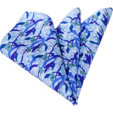 Exve Exclusive Mavi Haki Desen Baskılı 100% Pamuk Cep Yaka Mendili