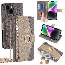 Forestl Digital iPhone14 Case Pu Deri Makyaj Aynası Cüzdan Telefon Kapağı Parmak Yüzük Grey (Yurt Dışından)