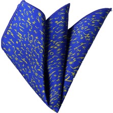 Exve Exclusive Mavi Üzeri Sarı Eski Alfabe Baskılı Özel Tasarım Pes Cep Yaka Mendili