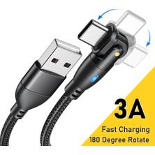 Telmba 180 Döndür USB C Kablosu Mikro Tip C Kablo Hızlı Şarj Kablosu Xiaomi Huawei iPhone Samsung 3A Qc3.0 Veri Kablosu Usb-C Şarj Cihazı (Yurt Dışından)