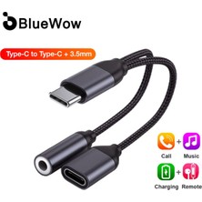 Telmba [mobil Için]bluewow 2 In 1 USB C Splitter Kulaklık Aux Tip C ZJX-009 Tip C - 3,5 mm Şarj Ses Jak Adaptörü Akıllı Telefon Android Için Ses Kablosu Dönüştürücü (Yurt Dışından)