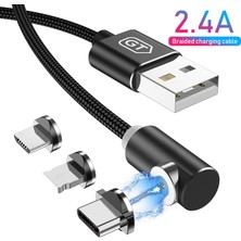 Telmba Gtwın 90 Derece Manyetik USB Kablosu iPhone 13 12 Xiaomi Samsung Manyetik Şarj Mikro USB Tip C Kablolu Telefon Dirsek Şarj Cihazı (Yurt Dışından)