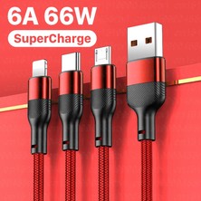 Telmba In 1 USB C Kablosu 6A 66 W Huawei P40 Cep Telefonları Hızlı Şarj Kablosu Mikro USB C Tipi Kablo iPhone Samsung Poco F3 F4 (Yurt Dışından)