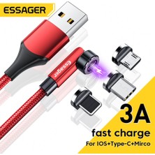 Telmba Essager 540 Döndür Manyetik Kablo 3A Hızlı Şarj Mikro USB C Tipi Veri Kablosu Kablosu iphone Xiaomi Samsun Mıknatıs Telefon Şarj Cihazı (Yurt Dışından)