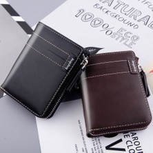 Telmba Erkek Cüzdan Kısa Cüzdan Erkek Fermuar Dolar Klip Retro Erkek Cüzdan Ehliyet Yağ Balmumu Deri (Yurt Dışından)