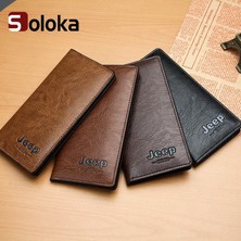 Telmba Erkek Cüzdan Düz Renk Retro Ol Uzun Debriyaj Çanta Pu Deri Kartvizitlik Bozuk Para Cüzdanı Para Klip Jeep Mektup (Yurt Dışından)