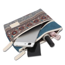 Telmba Vintage Kanvas Bozuk Para Cüzdanı Fermuarlı Debriyaj Çanta Kadın Kozmetik Telefon Tutucu Cüzdan (Yurt Dışından)