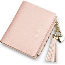 Telmba Carrken Kadın Kısa Kore Moda Dikey Çapraz Desen Püskül Fermuarlı Bozuk Para Cüzdanı Kredi Kartı Tutucu (Pembe) (Yurt Dışından)