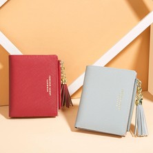 Telmba Carrken Kadın Kısa Kore Moda Dikey Çapraz Desen Püskül Fermuarlı Bozuk Para Cüzdanı Kredi Kartı Tutucu (Pembe) (Yurt Dışından)