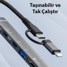 Polham 5in1 1x Lightning ve 1xtype-C Çevirici Adaptör,2x Type C 1x Usb,1x Sd Tf Kart Çevirici Çoğaltıcı Hub