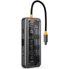 Polham 10IN1 100W Type C Çoğaltıcı Hub, 1x Type C, 3x Usb, 1x Hdmi, 1x RJ45, 1x Sd/tf, 1x Vga, 1x 3.5mm Aux