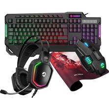 Everest KM-R44 Comrade Black USB Gaming LED Keyboard Q Oyuncu Multimedia + Headset + Mouse + Mousepad