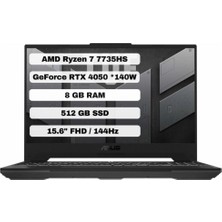 Asus TUF Gaming A15 FA507NU-LP030 AMD Ryzen 7 7735HS 8GB 512GB SSD RTX4050 Freedos 15.6" FHD 144Hz Taşınabilir Bilgisayar