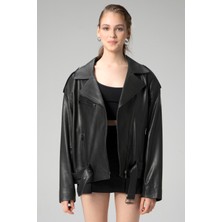 Dericlub WM031 Jumbo Oversize Biker Gerçek Deri Unisex Mont