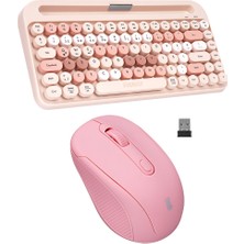 Everest K-98 Latte 2.4g+Bt1+Bt2 Mac Wın Ios Android Kablosuz Bluetooth Klavye + Rose Gold Mouse Klavye Mouse