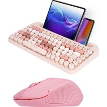 Everest K-98 Latte 2.4g+Bt1+Bt2 Mac Wın Ios Android Kablosuz Bluetooth Klavye + Rose Gold Mouse Klavye Mouse