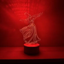 By Lamp Semazen Figürlü Dekoratif Hediye Led Masa Lambası | 7 Işık Rengi | Ahşap Taban
