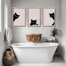 Gaagart 3'lü Ahşap Lamine Çerçeveli Mdf Banyo Tablosu Siyah Kediler